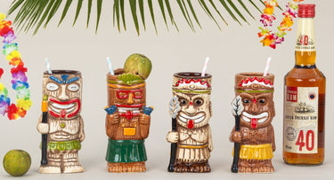 Tiki - Becher Set mit 4 Originell gestalteten Cocktail Tassen aus Keramik Höhe 17,2 - 18cm ⌀ 6,5 - 7cm - Lifestyle & More