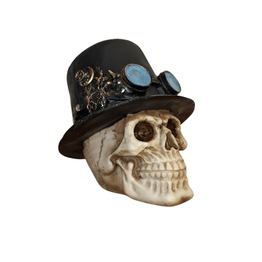 Totenkopf mit Zylinder & Fliegerbrille aufwendig verziert aus Kunststein Höhe 18 cm - Lifestyle & More