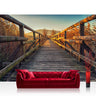 Vlies Fototapete Landschaft Tapete Holzweg Sonnenaufgang Romantisch Aussicht braun - Lifestyle & More