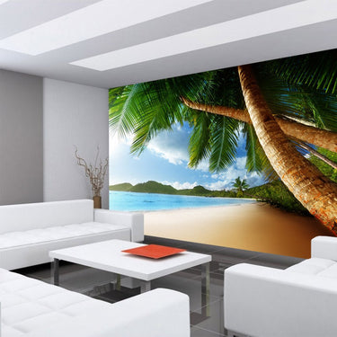 Vlies Fototapete Lonely Beach Strand Tapete Strand Meer Palmen Beach 3D Ozean Palme blau - Lifestyle & More