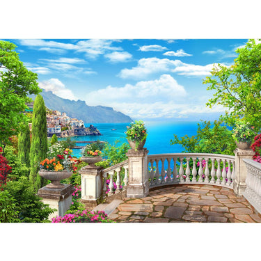 Vlies Fototapete Meer Tapete Ausblick Terrasse Seeblick Meer Sonne rot - Lifestyle & More