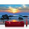 Vlies Fototapete Meer Tapete Strand Felsen Meer Wellen Sonnenuntergang blau - Lifestyle & More