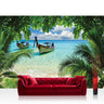 Vlies Fototapete Meer Tapete Strand Meer Boot Palme Wolken türkis - Lifestyle & More