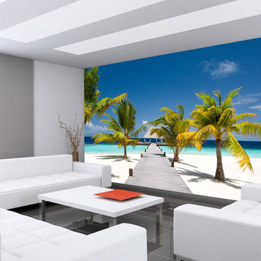 Vlies Fototapete Strand Tapete Strand Meer Nordsee Ostsee Beach Urlaub Blau Palmen bunt - Lifestyle & More