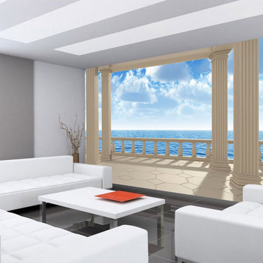 Vlies Fototapete Terrace View Silent Ocean Meer Tapete Ausblick Terrasse Seeblick 3D Strand Sonne - Lifestyle & More