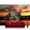 Vlies Fototapete Tiere Tapete Jaguar Sonnenuntergang Tiere orange Wasser orange - Lifestyle & More