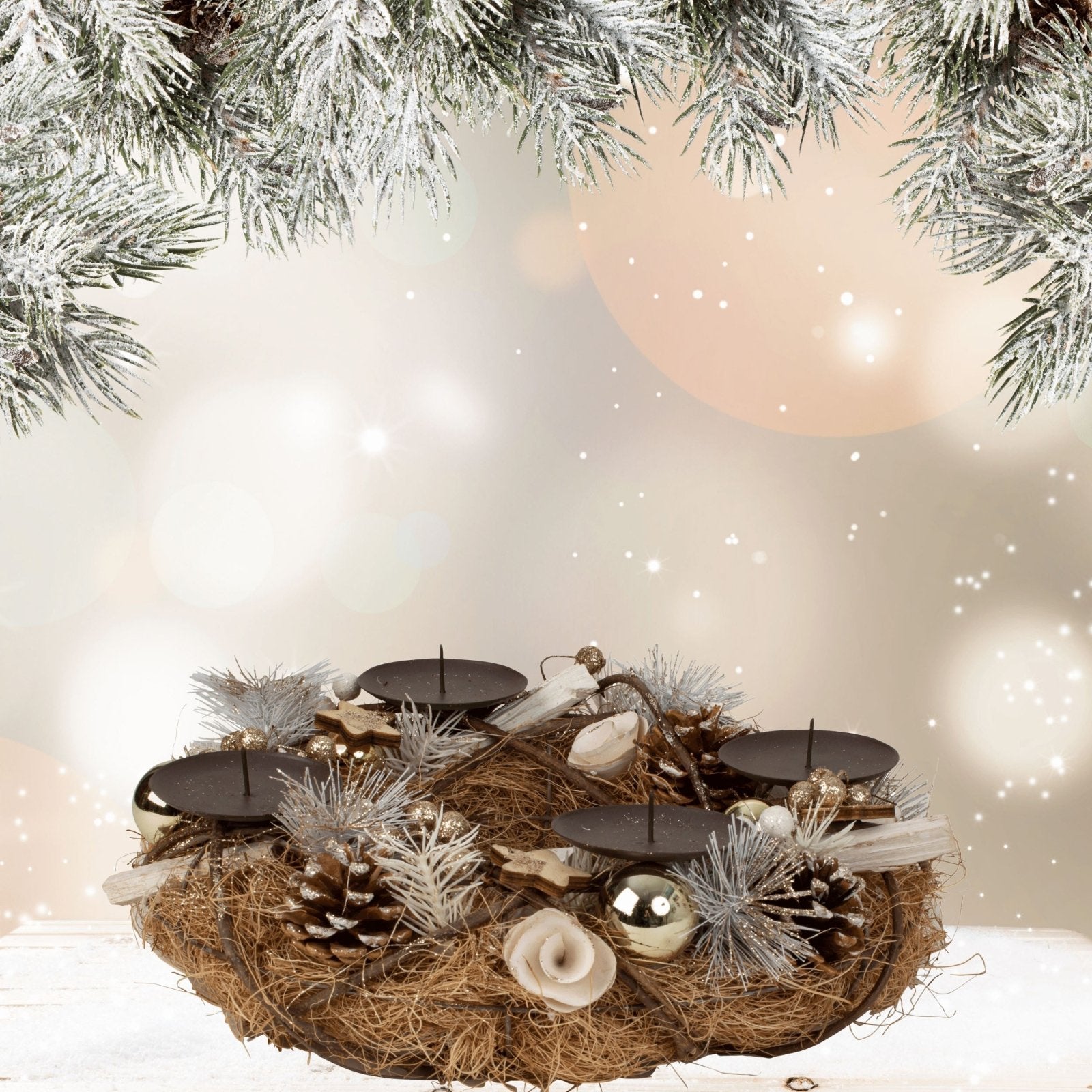 Weihnachtlicher Adventskranz rund mit rosa/grün/brauner Dekoration für – Lifestyle & More