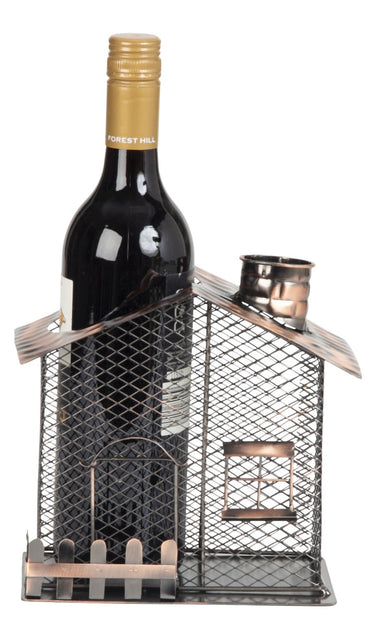 Wein - Flaschenhalter "Haus" mit Weinkorkenbehälter aus Metall 19x17 cm - Lifestyle & More