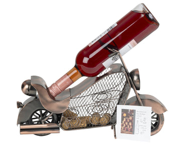 Wein - Flaschenhalter "Motorrad" mit Weinkorkenbehälter aus Metall 39x24 cm - Lifestyle & More