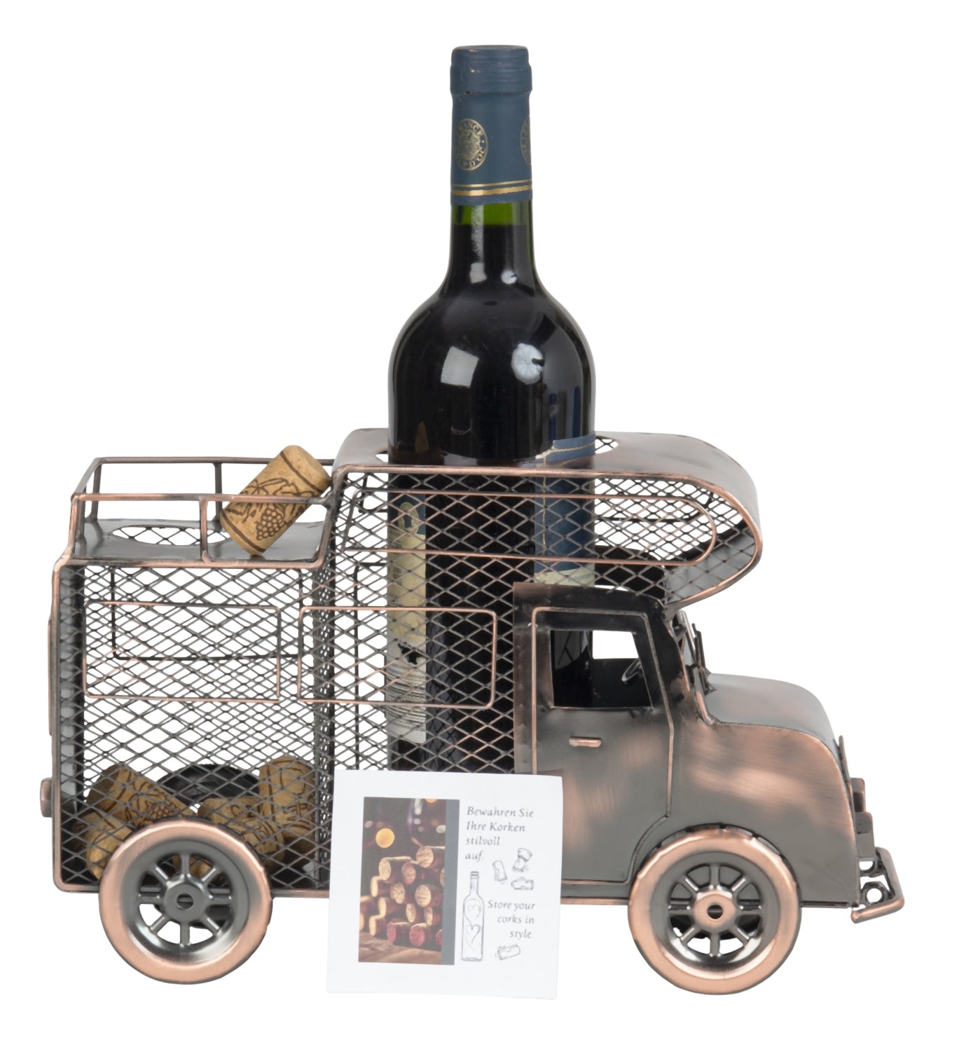 flaschen aufbewahrung wohnmobil Wein-Flaschenhalter "Wohnmobil" mit Weinkorkenbehälter aus Metall – Lifestyle & More
