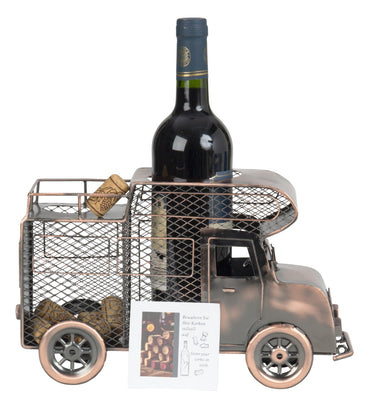 Wein - Flaschenhalter "Wohnmobil" mit Weinkorkenbehälter aus Metall 32x19 cm - Lifestyle & More