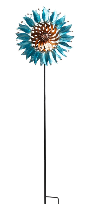 Windrad Windspiel mehrfarbig aus Metall als Gartenstecker Höhe 122 cm Durchmesser 32 cm - Lifestyle & More