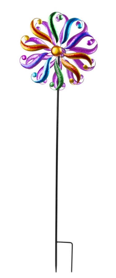 Windrad Windspiel mehrfarbig aus Metall als Gartenstecker Höhe 125 cm Durchmesser 36 cm - Lifestyle & More