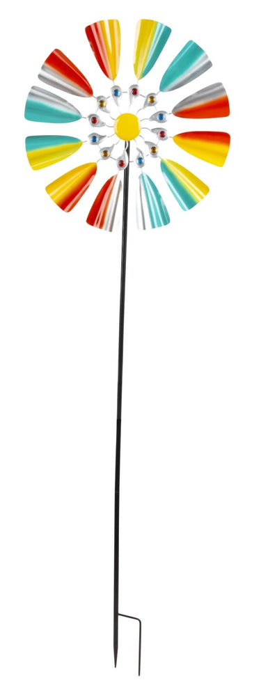Windrad Windspiel mehrfarbig aus Metall als Gartenstecker Höhe 160 cm Durchmesser 50 cm - Lifestyle & More
