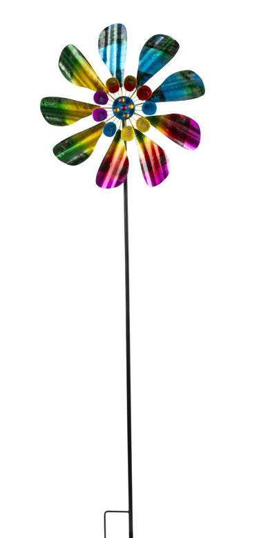 Windrad Windspiel mehrfarbig aus Metall als Gartenstecker Höhe 160 cm Durchmesser 50 cm - Lifestyle & More