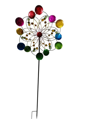 Windrad Windspiel mehrfarbig aus Metall als Gartenstecker Höhe 160 cm Durchmesser 64 cm - Lifestyle & More