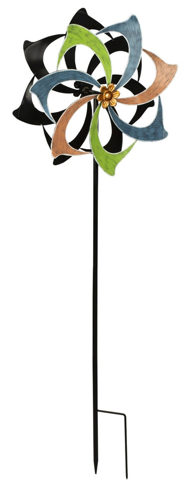 Windrad Windspiel mehrfarbig aus Metall als Gartenstecker Höhe 183 cm Durchmesser 61 cm - Lifestyle & More