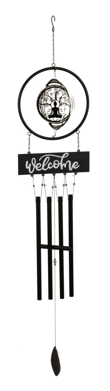 Windspiel aus Metall mit Edelstahl - Kreisel "Buddha" mit Metall - Windspiel Höhe 133cm ⌀ 26cm - Lifestyle & More