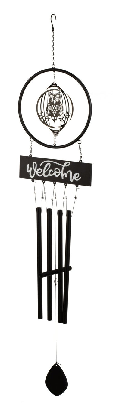 Windspiel aus Metall mit Edelstahl - Kreisel Eule mit Metall - Windspiel Höhe 133cm ⌀ 26cm - Lifestyle & More