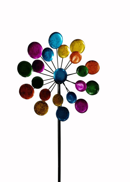 Wind wheel wind chime multicoloured metal garden plug height 122 cm diameter 33 cm