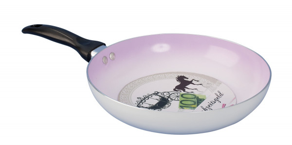 Frying pan for wedding money in aluminum in white / pink Diameter 24 cm Height 53.5 cm