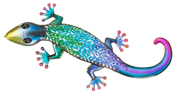 Modern metal garden sculpture Gecko garden sculpture multicoloured for hanging or placing Length 60 cm Width 26 cm