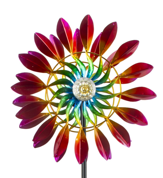 Windrad Windspiel mehrfarbig aus Metall als Gartenstecker Höhe 160 cm Durchmesser 38 cm