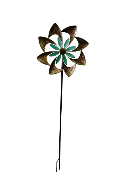 Wind wheel wind chime multicoloured made of metal as garden plug Height 122 cm ⌀ 40 cm