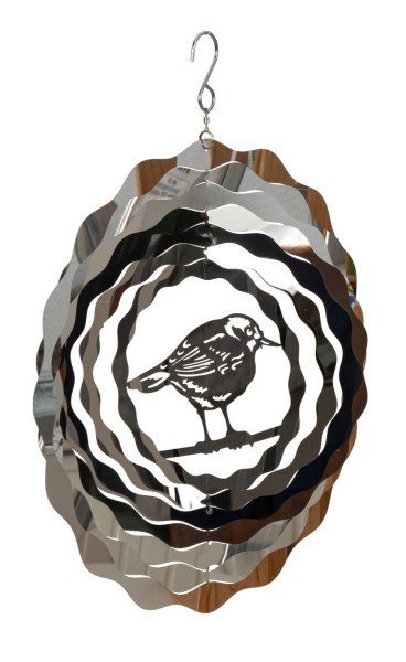 3D Windspiel aus Edelstahl mit Vogel Motiv zum Hängen Durchmesser 25cm