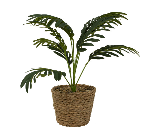 Artificial green plant modern arranged in a seagrass pot height 42 cm ⌀ 14 cm