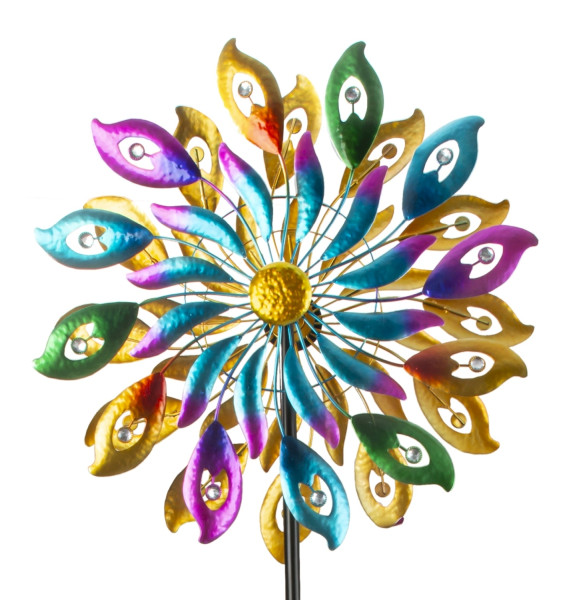 Wind wheel wind chime multicoloured metal garden plug height 188 cm diameter 60 cm