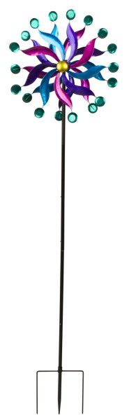 Windrad Windspiel mehrfarbig aus Metall als Gartenstecker Höhe 182 cm ⌀ 49 cm