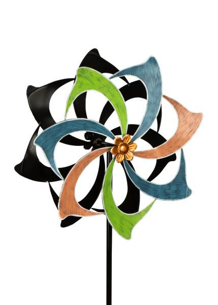 Windrad Windspiel mehrfarbig aus Metall als Gartenstecker Höhe 183 cm Durchmesser 61 cm