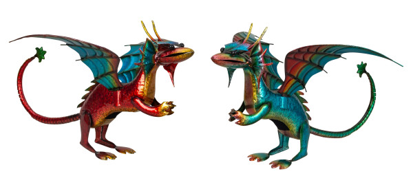 Modern garden sculpture garden sculpture dragon in a set of 2 made of metal multicoloured Height 30 cm Width 50 cm