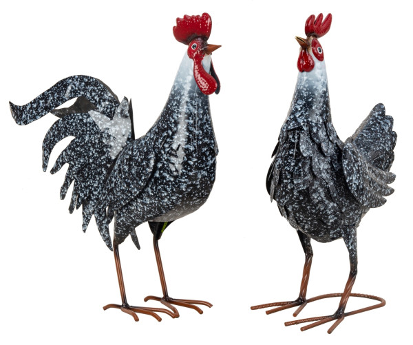 Modern garden sculpture garden sculpture rooster and hen in a set of 2 made of metal black/white Height 44 cm Width 26+39 cm