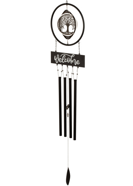 Windspiel aus Metall mit Edelstahl-Kreisel &quot;Lebensbaum&quot; mit Metall-Windspiel Höhe 133cm ⌀ 26cm
