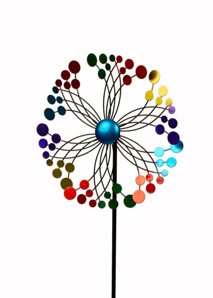 Windrad Windspiel mehrfarbig aus Metall als Gartenstecker Höhe 112 cm ⌀ 31 cm